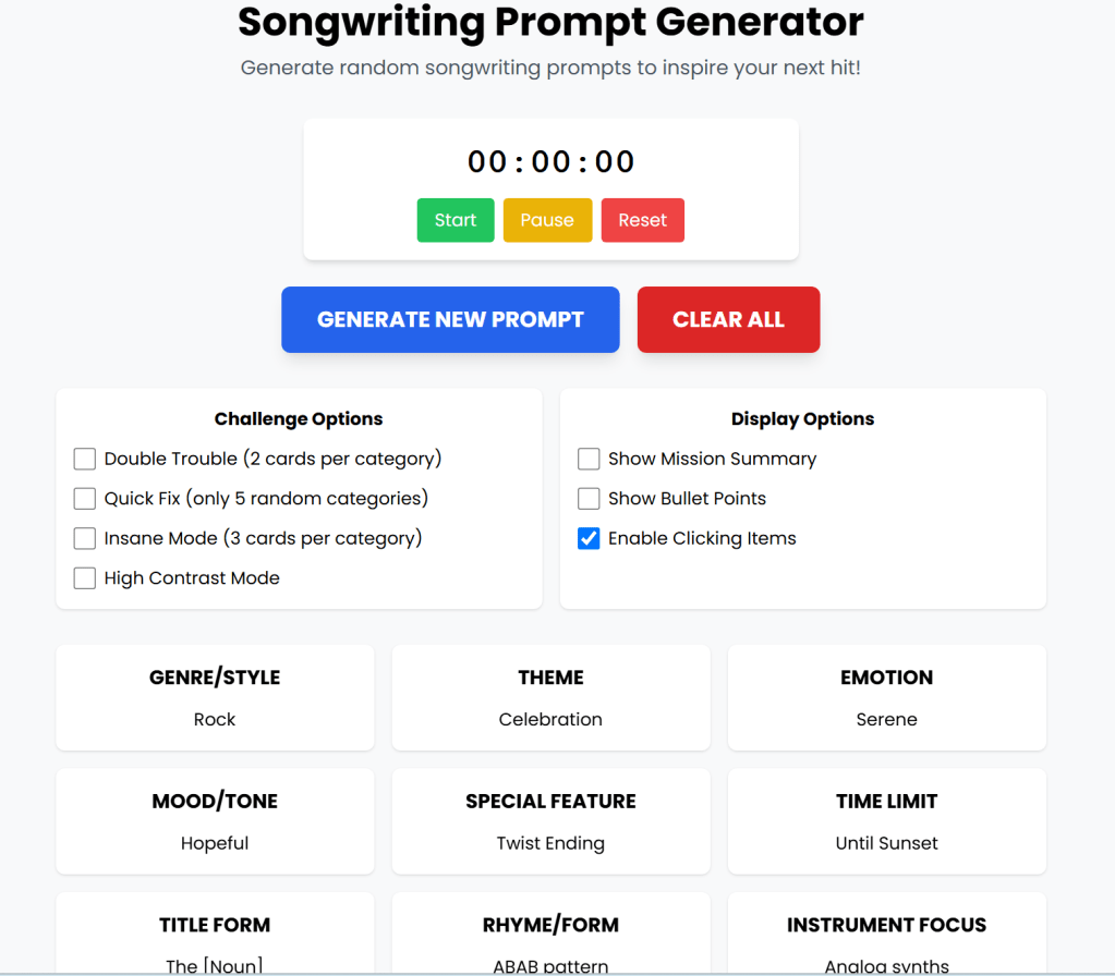 Songwriting Prompt Generator