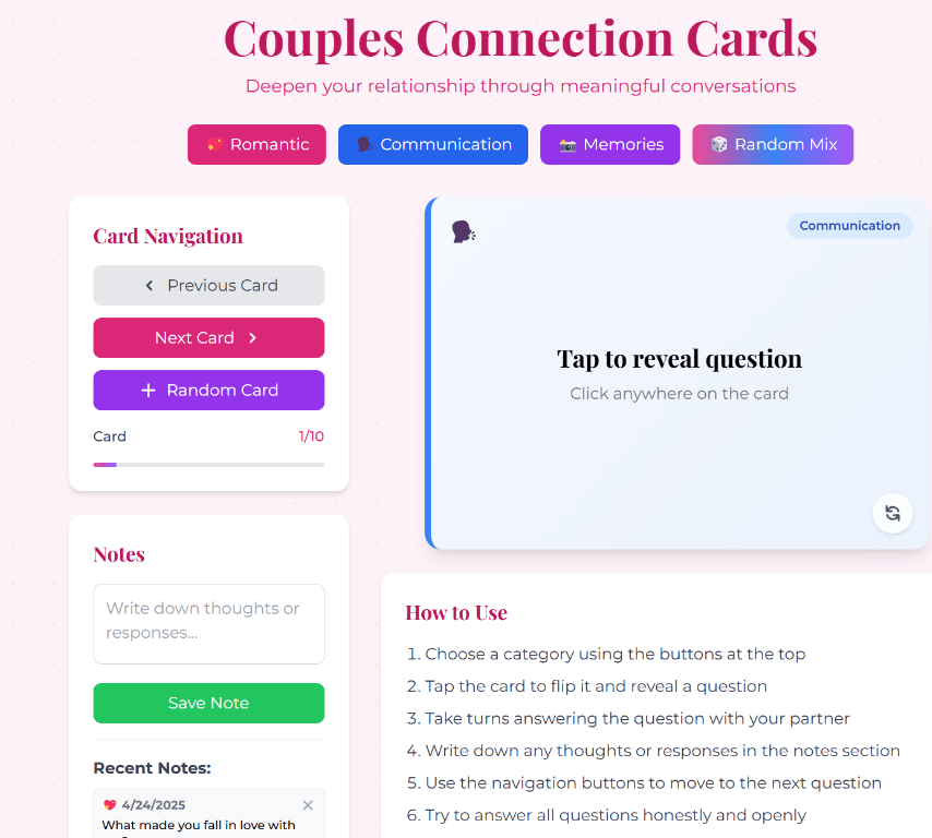 Couples Connection Cards