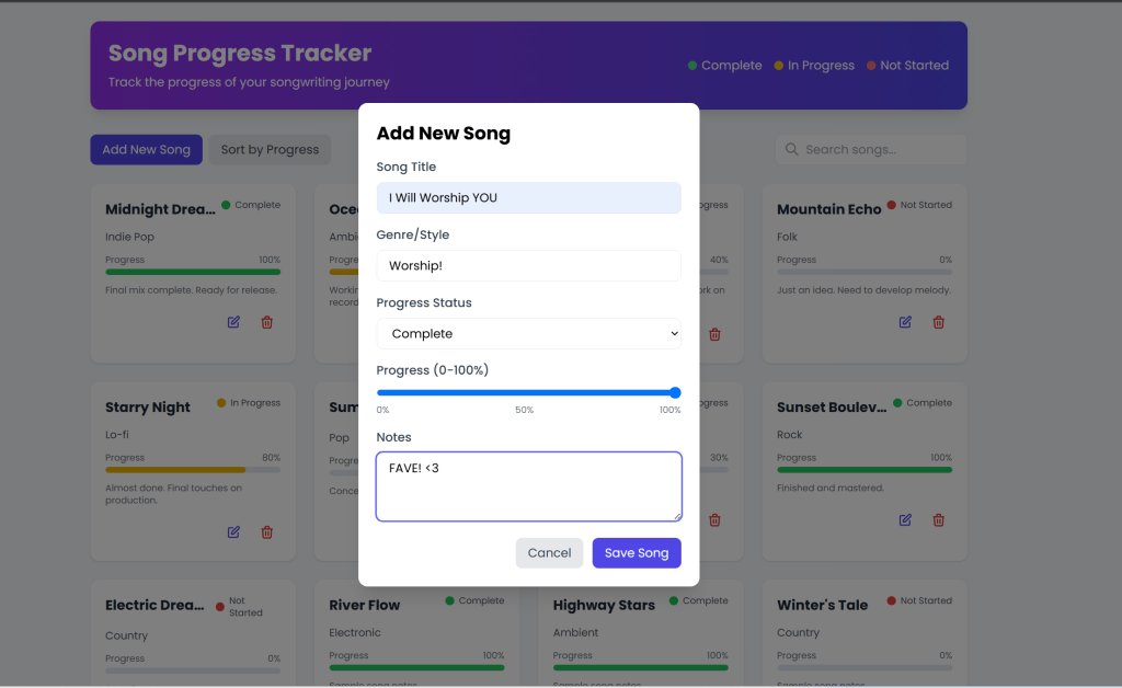 Song Progress Tracker (4&nbsp;Musicians!)